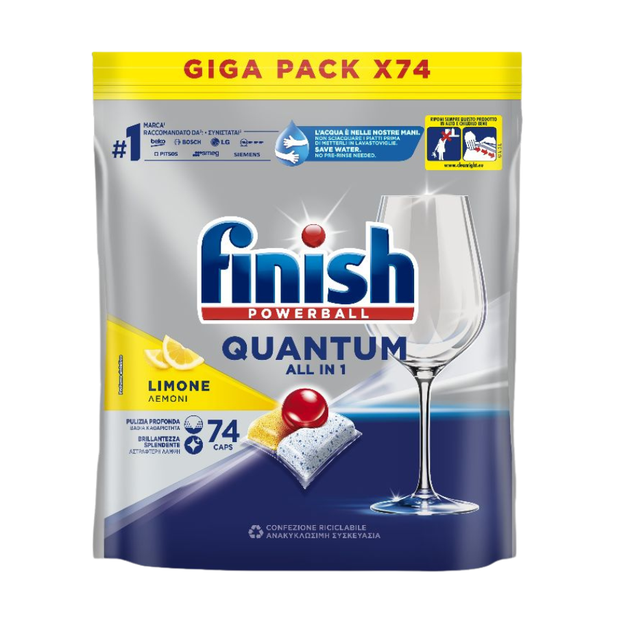 Viên rửa bát Finish Quantum All in 1 74 viên hương Chanh