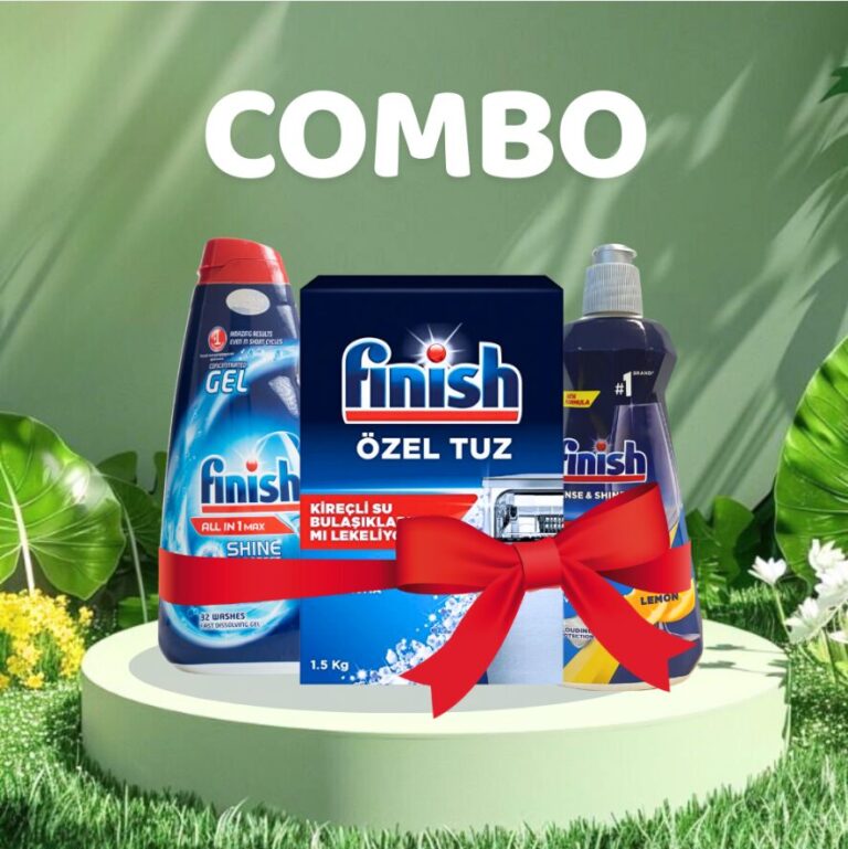 Combo Gel Rửa Bát Finish All In One Shine&Protect 650ml + Muối 1.5kg + Nước bóng 400ml Hương Chanh