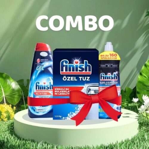 Combo Gel Rửa Bát Finish All In One Shine&Protect 650ml + Muối 1.5kg + Nước bóng 800ml