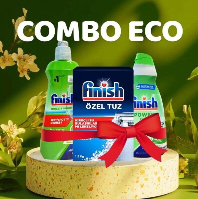 Combo Gel Rửa Bát Finish Eco 0% 900ml + Muối 1.5kg + Nước Làm Bóng Finish Eco 0% 400ml